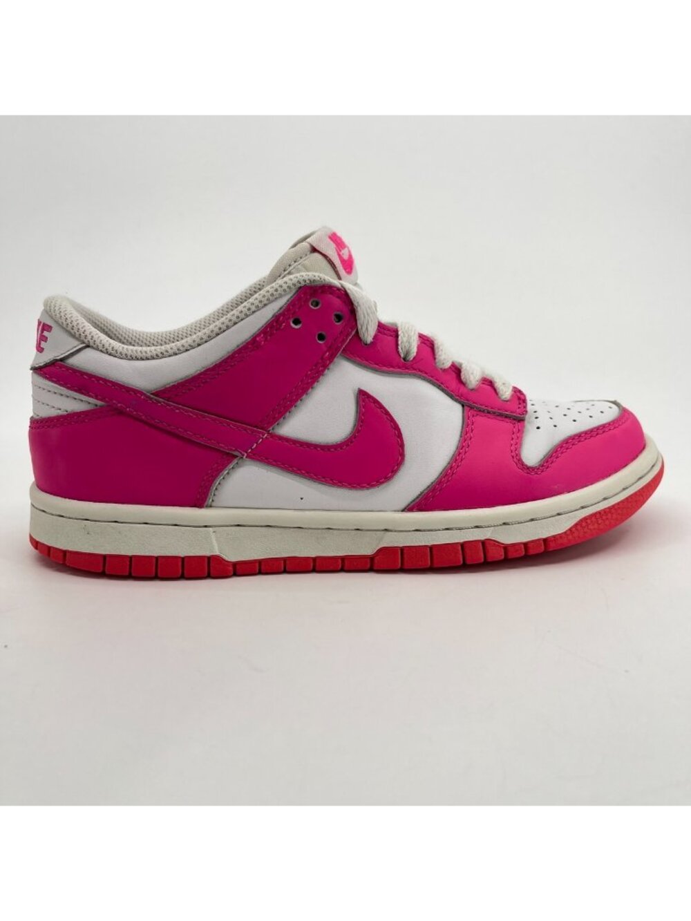 Nike Dunk Low Girls Size 4Y Pink White Athletic Leather Walking Shoes Sneakers